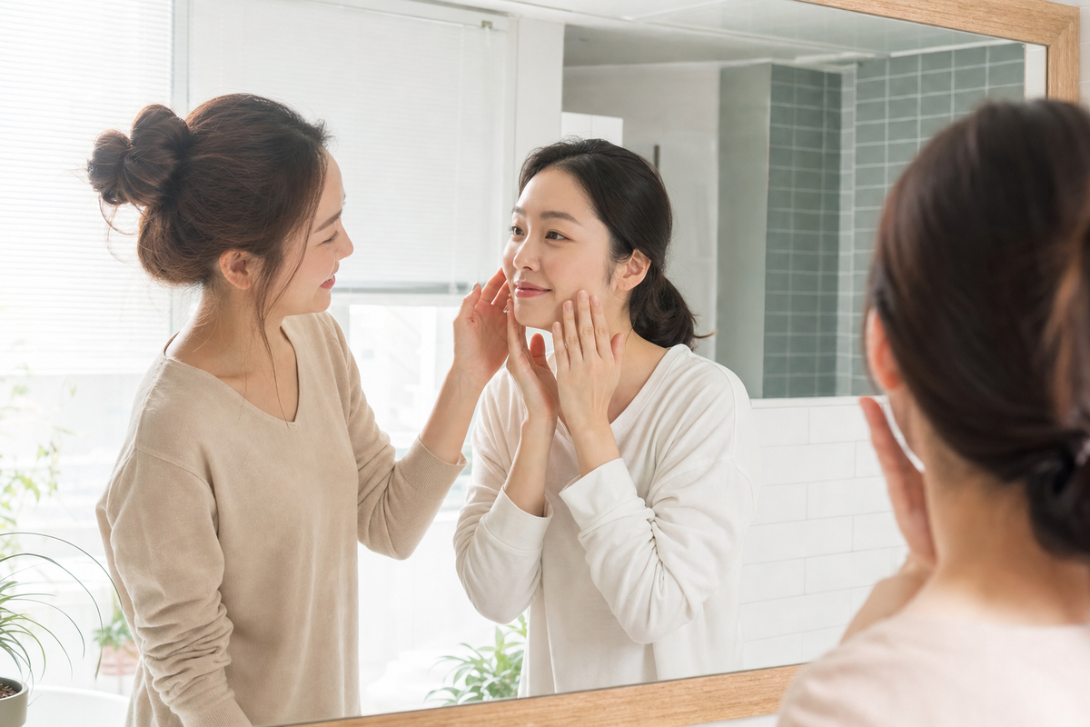 Two Korean sisters sharing a simple morning skincare routine