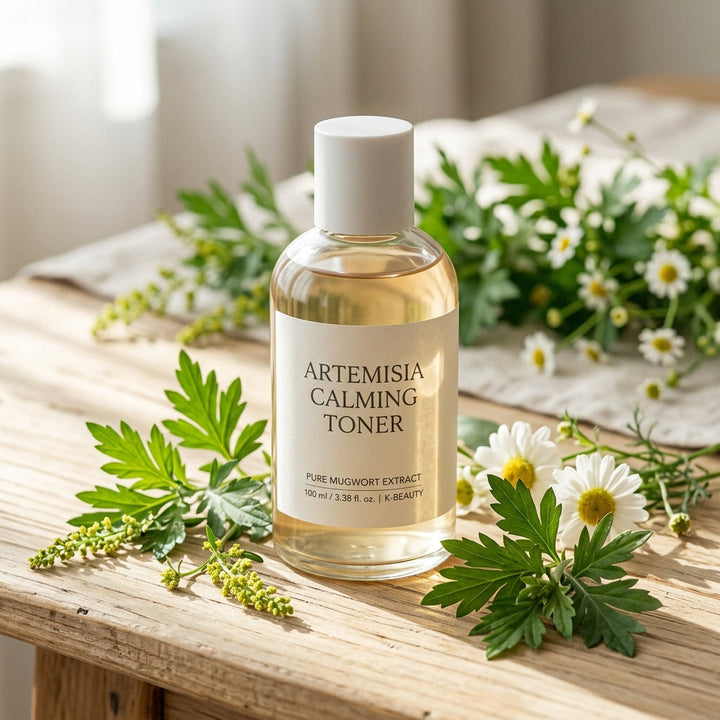 Korean mugwort skincare routine for sensitive-looking skin