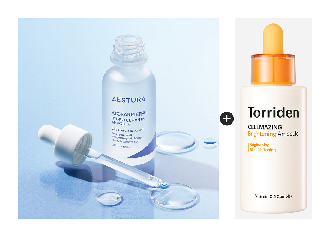 AESTURA Atobarrier Cera-Hyal Ampoule and Torriden Cellmazing Vita C Ampoule, the two items in this set