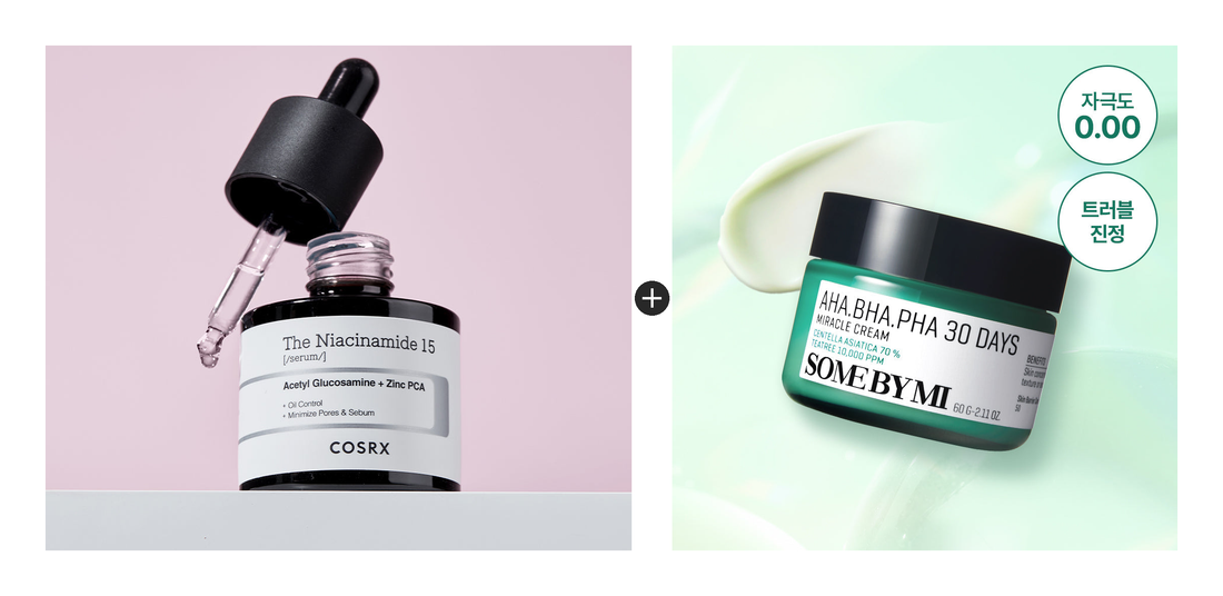 COSRX Niacinamide Serum and SOME BY MI AHA BHA PHA Cream, the two items in this set