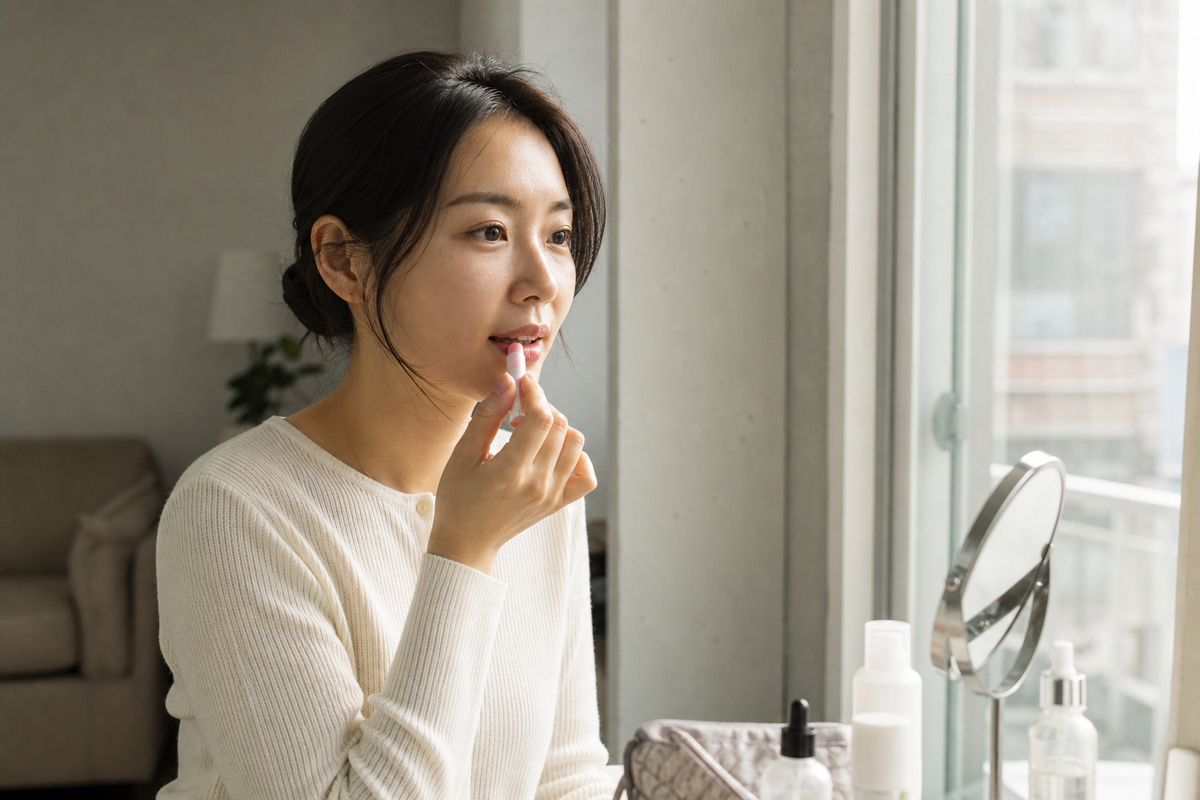 A candid Korean woman getting ready by a window