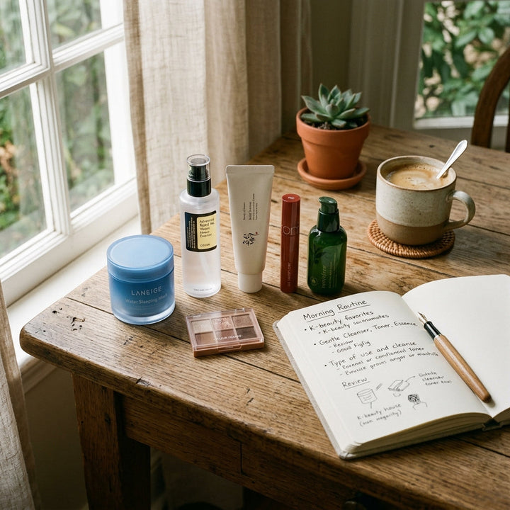 Editorial K-beauty trend report still life with skincare textures