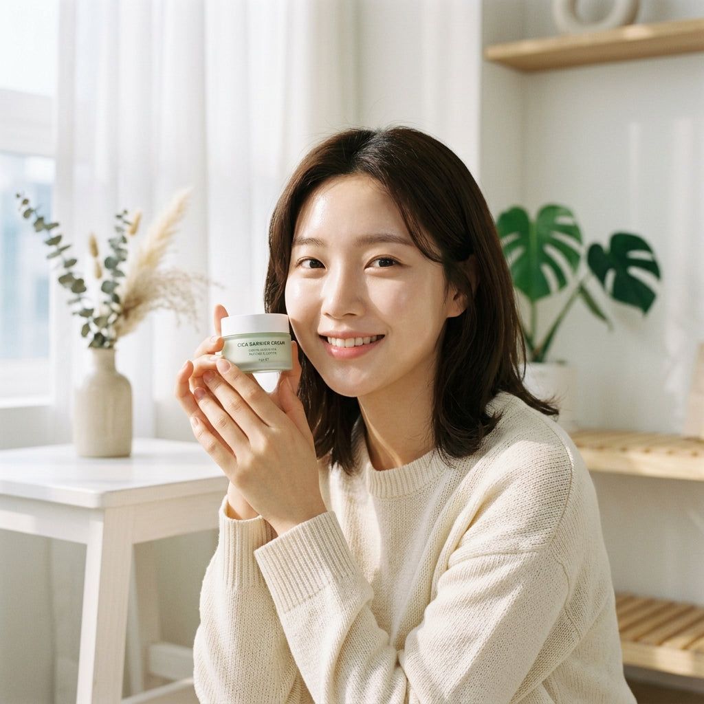 Korean barrier-care routine with cica, panthenol, and ceramides