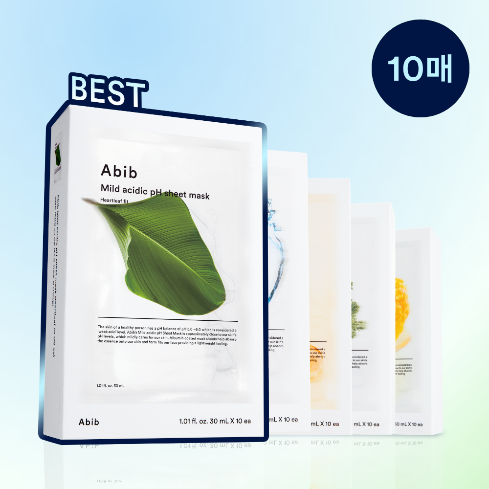 [abib] Aviv Mildly Acidic pH Sheet Mask Fit 10 sheets (Houttuynia cordata/Resurrection plant/Aqua/Glutathione/Honey)