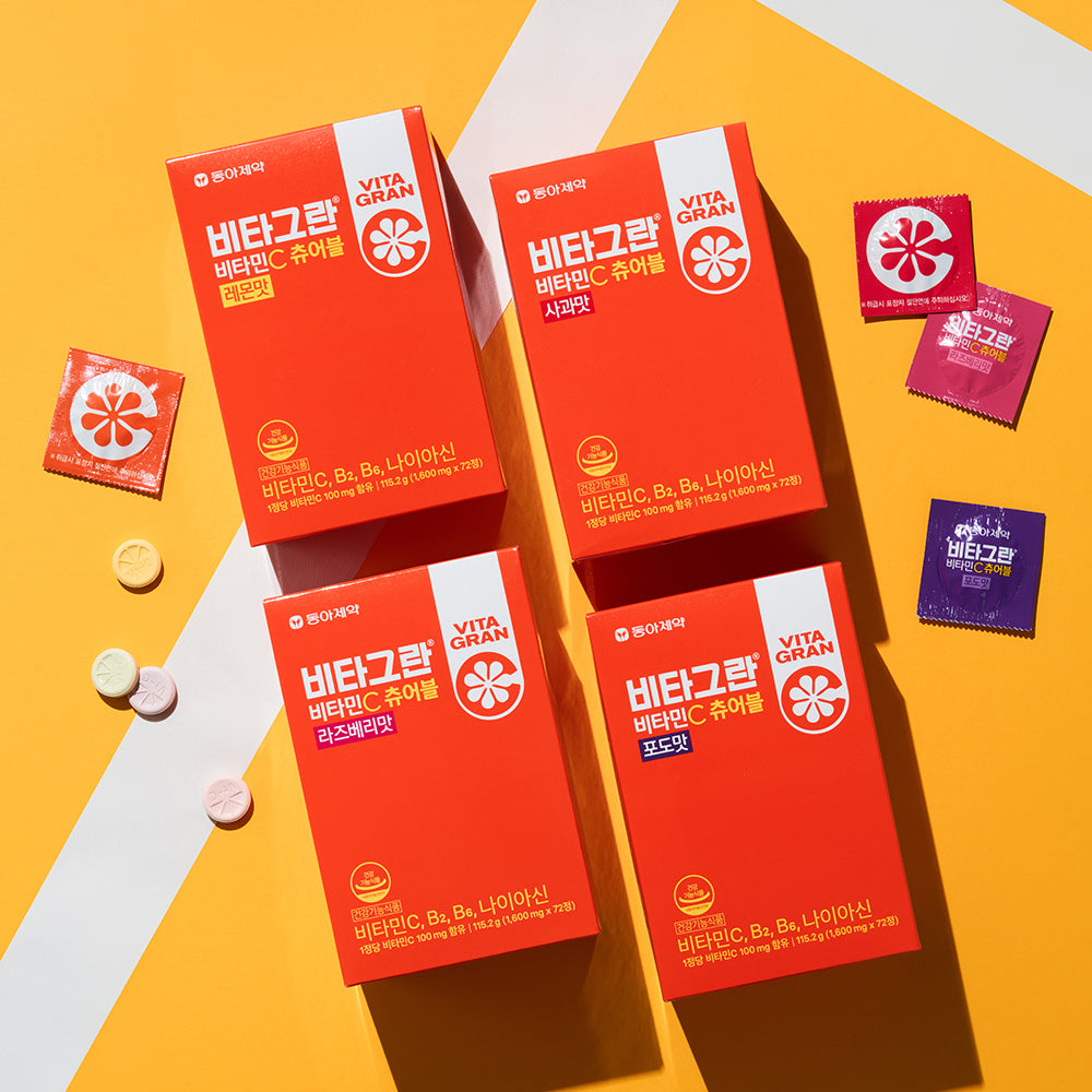 [VITAGRAN] Vitagran Vitamin C Chewable 72 tablets (Choose 1 of lemon, grape, apple, or raspberry flavors) (18-day supply)