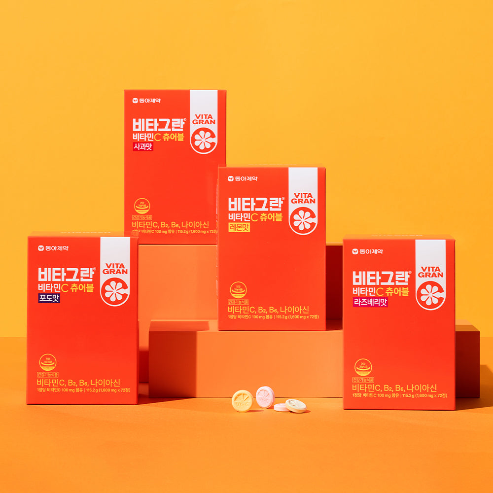 [VITAGRAN] Vitagran Vitamin C Chewable 72 tablets (Choose 1 of lemon, grape, apple, or raspberry flavors) (18-day supply)