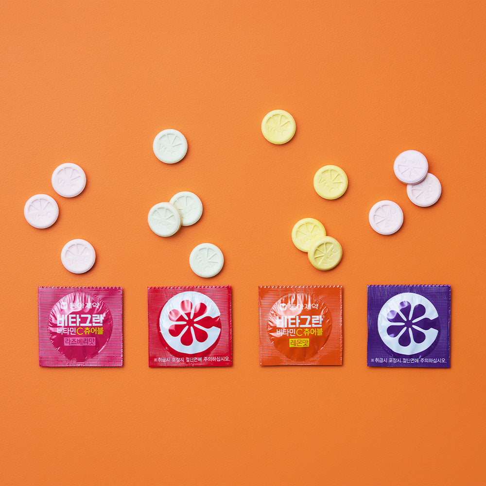 [VITAGRAN] Vitagran Vitamin C Chewable 72 tablets (Choose 1 of lemon, grape, apple, or raspberry flavors) (18-day supply)