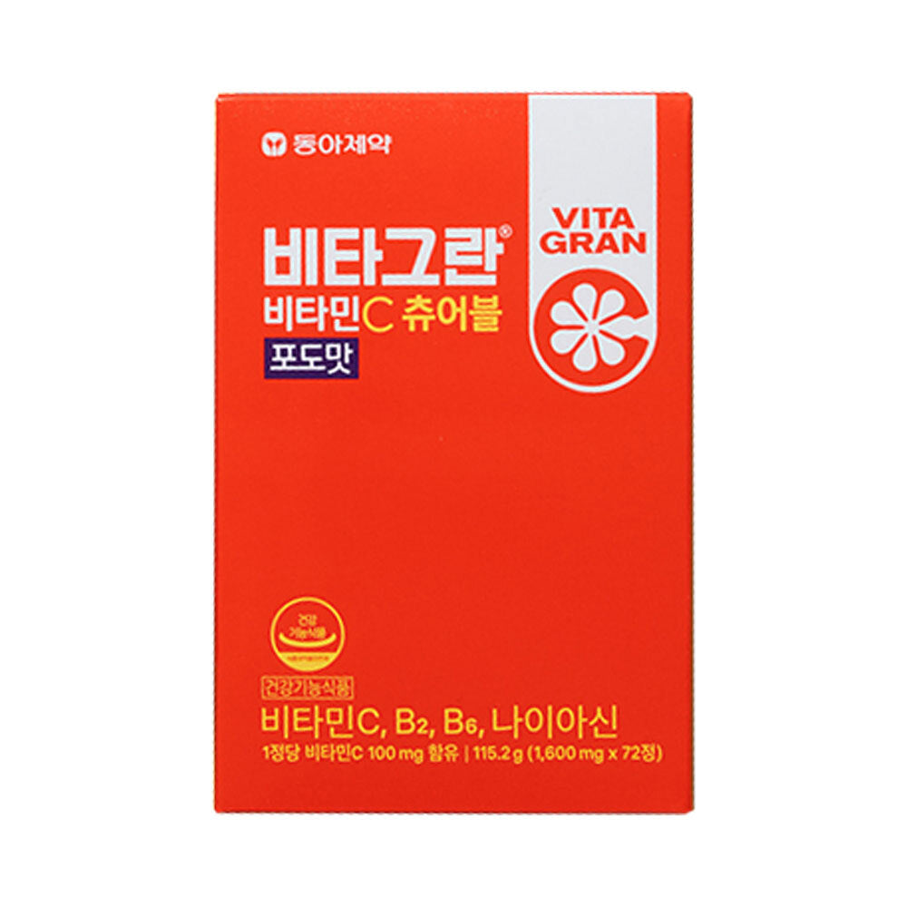 [VITAGRAN] Vitagran Vitamin C Chewable 72 tablets (Choose 1 of lemon, grape, apple, or raspberry flavors) (18-day supply)