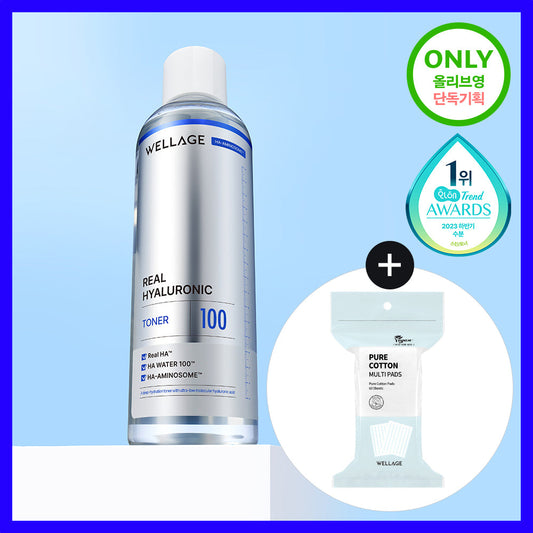 [wellage] Wellage Real Hyaluronic 100 Toner 300ml Special (+60 cotton pads)