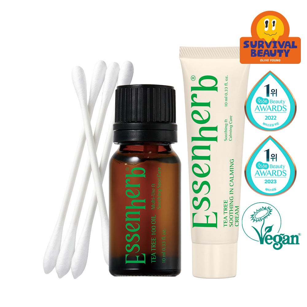 [essenherb] Essen Herb Tea Tree 100 Oil Set (10ml + 10ml cream + 50 cotton swabs provided)