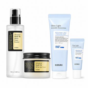 COSRX Snail + Sun Moisture 3-Step Set product set on white background